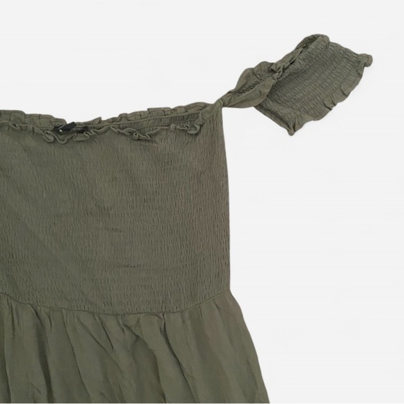 Lulus View from the Meadow Olive Green Off The Shoulder Smocked Dress XL - Picture 3 of 5